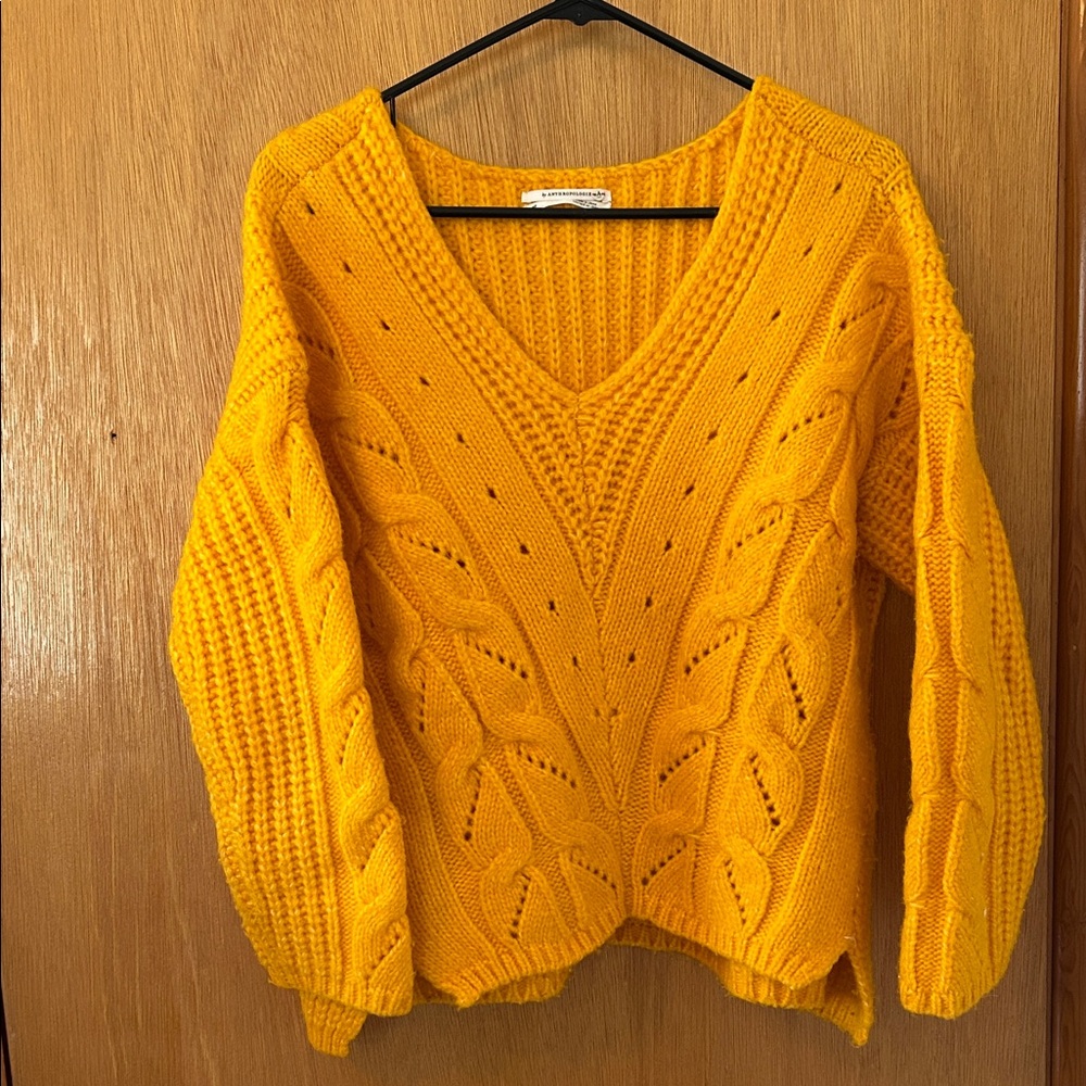 Anthropologie Saffron Yellow V-Neck Sweater EUC